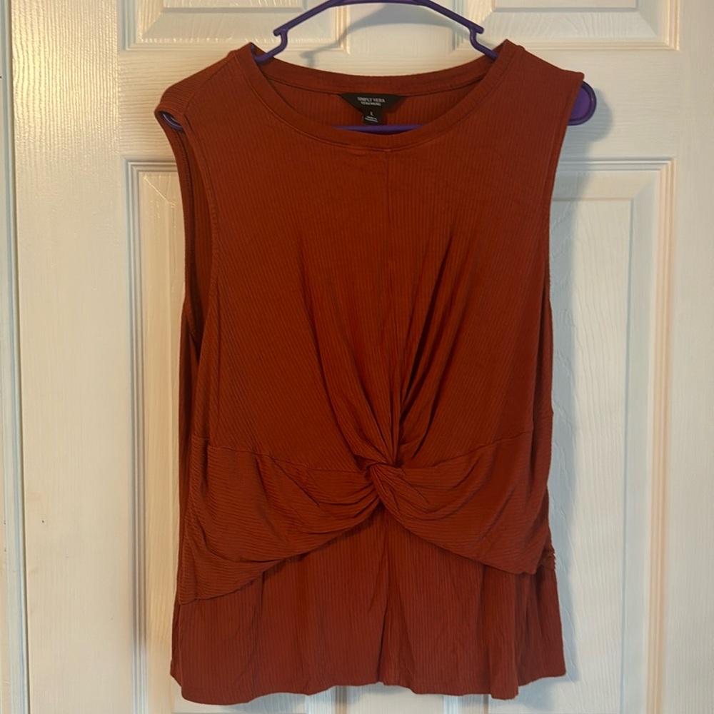 Twist front ribbed tank top